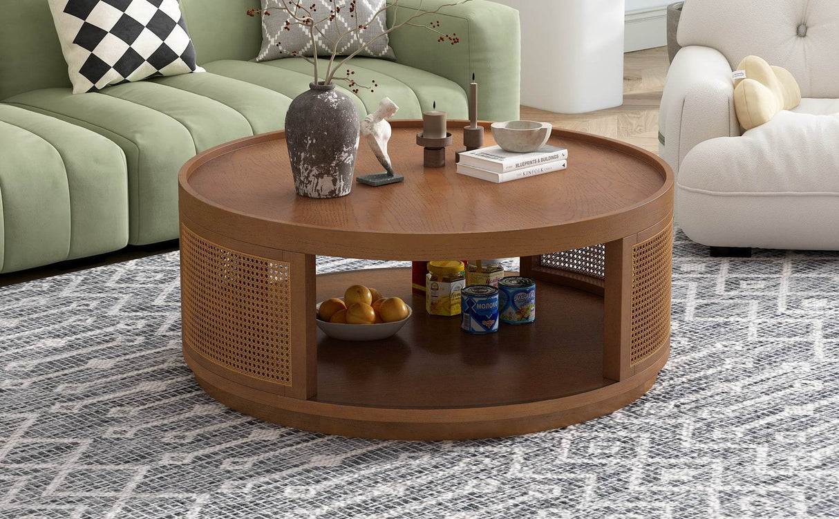 Mid-Century Modern Round Cane Coffee Table - Sleep Galleria