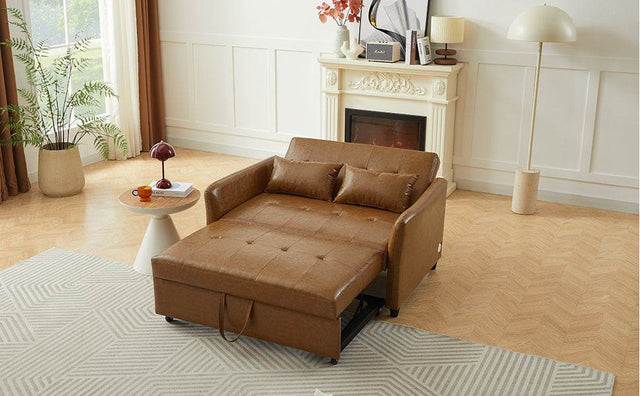 Convertible PU Leather Sofa Bed With USB Ports - Omega Lifestyles