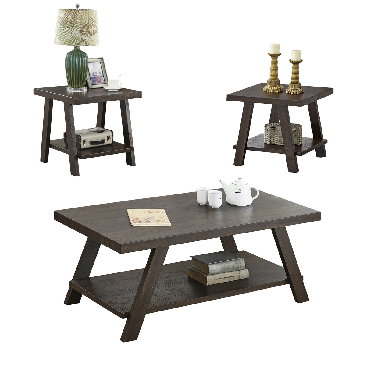 3-Piece Contemporary Wood Shelf Coffee Table Set - Sleep Galleria