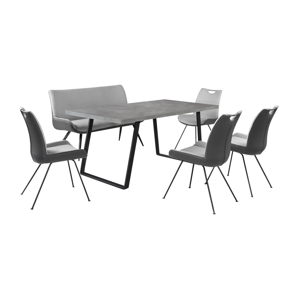 6-Piece Gray Metal Dining Table Chair Bench Set - Omega Lifestyles