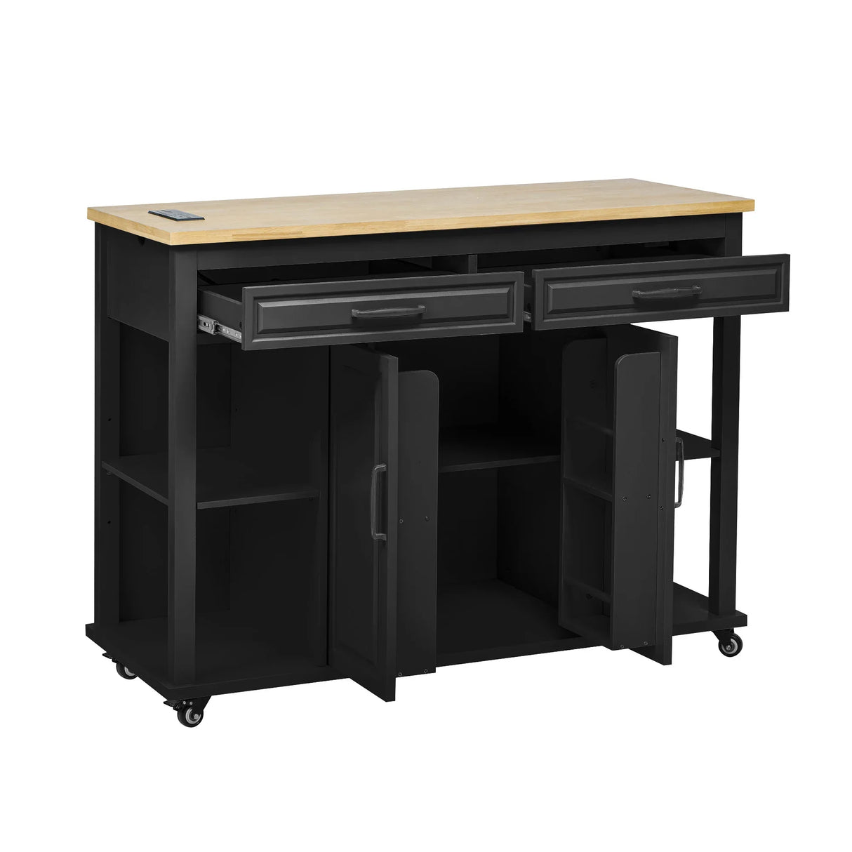 Extendable Rubber Wood Veneer Kitchen Island Cart - Omega Lifestyles