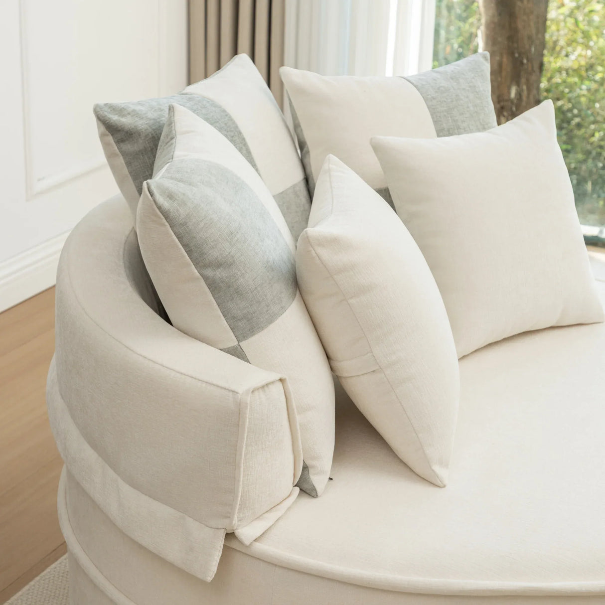 Modern Oversized Chenille Barrel Accent Chair With Ottoman - Omega Lifestyles