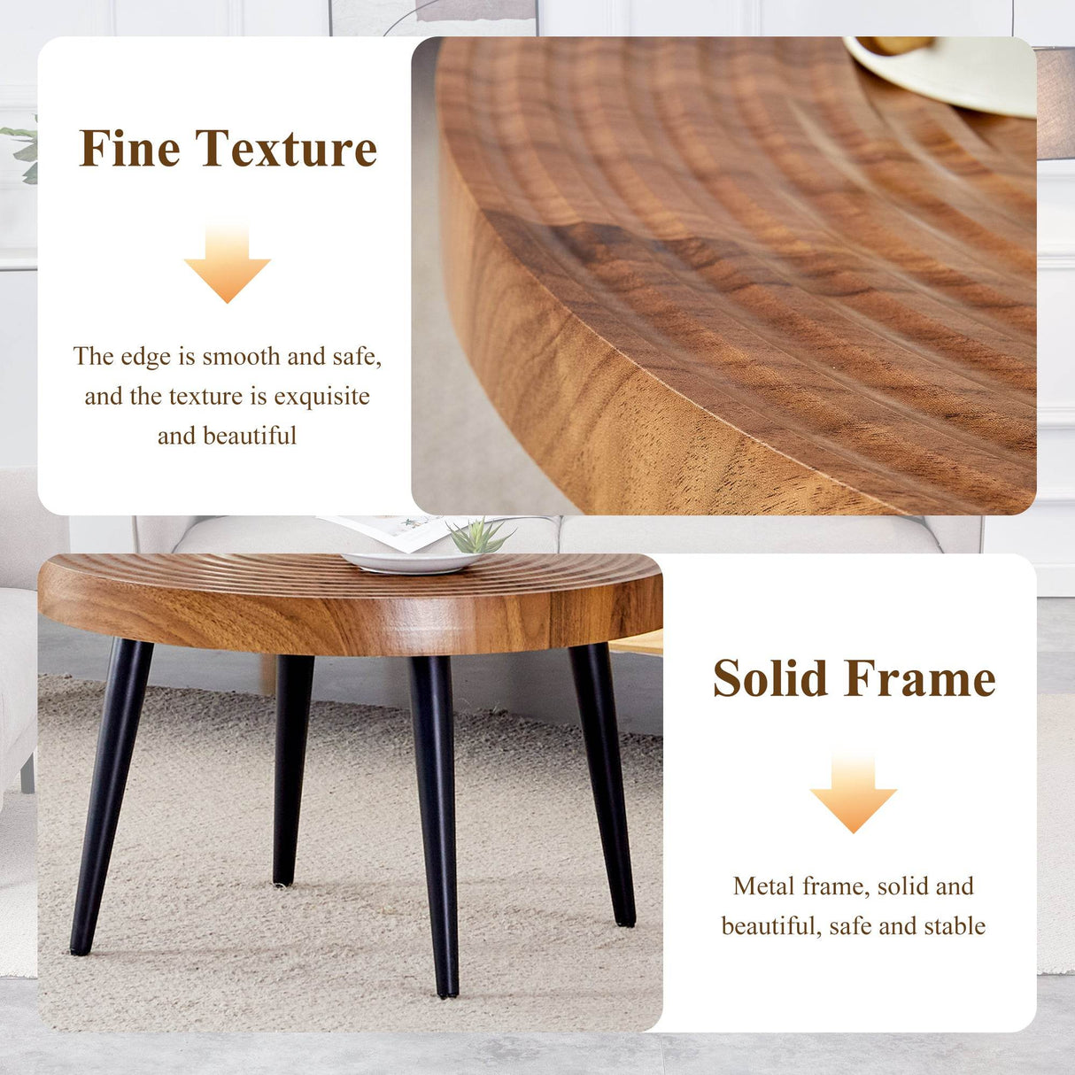 Natural Wood Grain Texture Round Coffee Table - Sleep Galleria