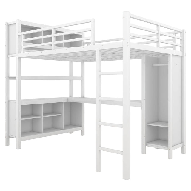 Full Metal Loft Bed With Wardrobe And L-Shaped Desk - Omega Lifestyles