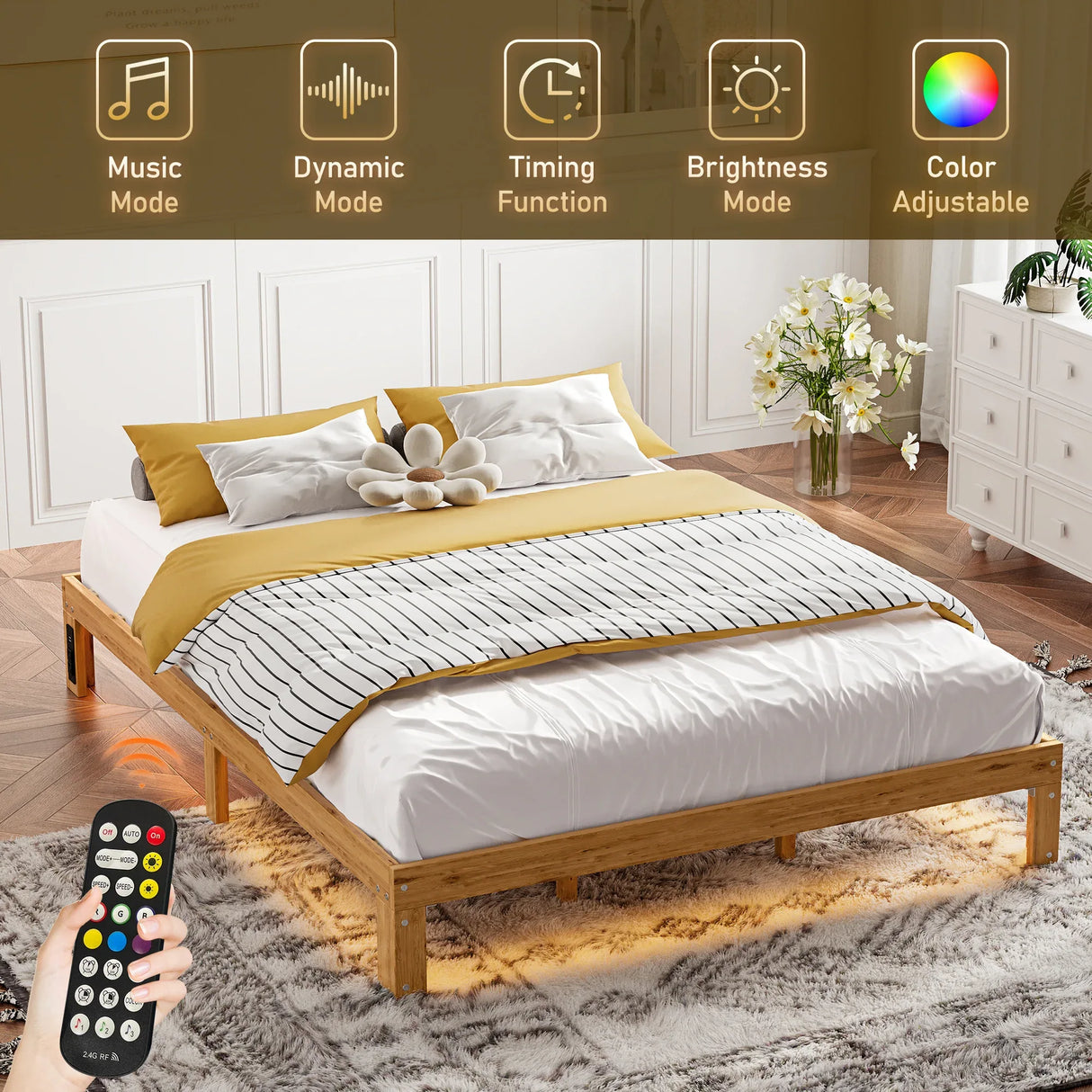 Queen 12-Inch Solid Wood Pine Platform Bed Frame - Omega Lifestyles
