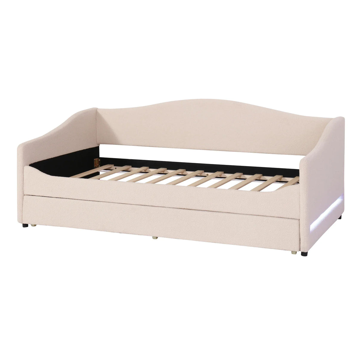 Twin Upholstered Teddy Fleece Daybed With LED Trundle - Omega Lifestyles