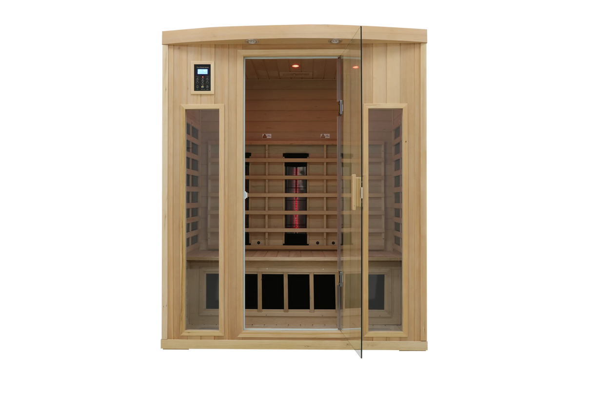 Low EMF Far Infrared Solid Wood Hemlock Sauna For 3 - Omega Lifestyles