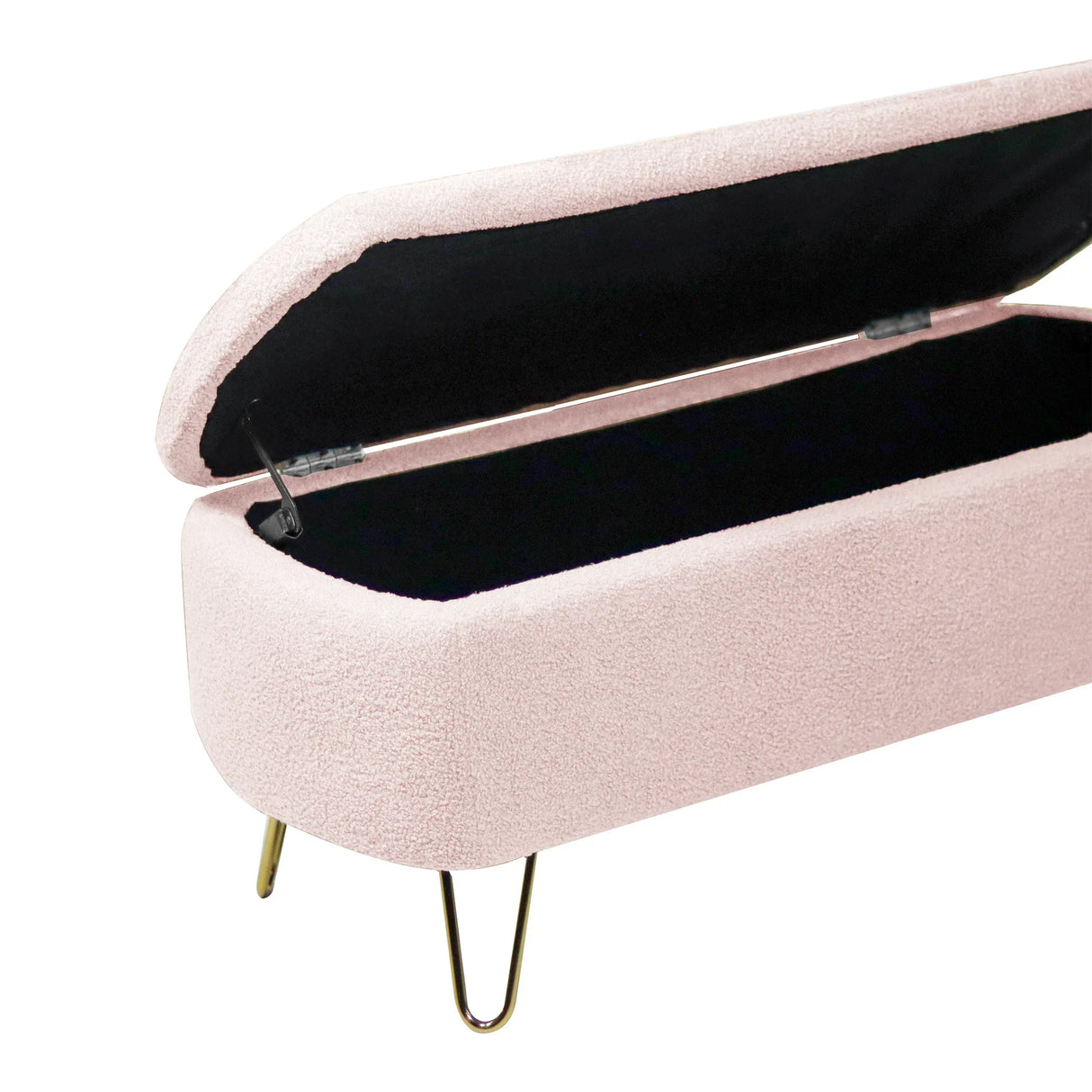 Pink Faux Fur Upholstered Storage Bench With Gold Legs - Omega Lifestyles