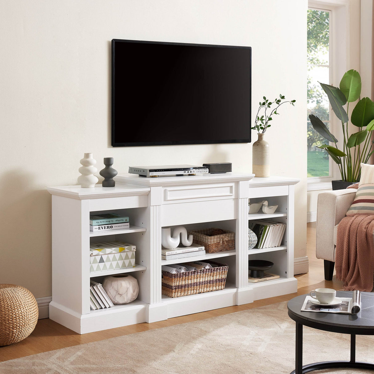 White MDF Adjustable Shelf Media Console Cabinet - Sleep Galleria