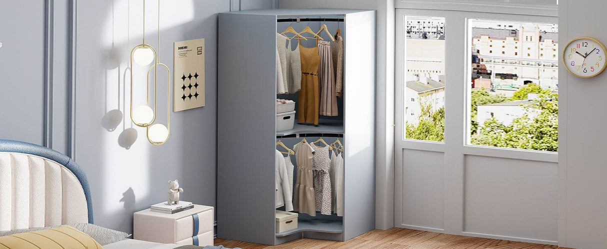 Polygon Corner Space-Saving Gray Particle Board Wardrobe - Omega Lifestyles