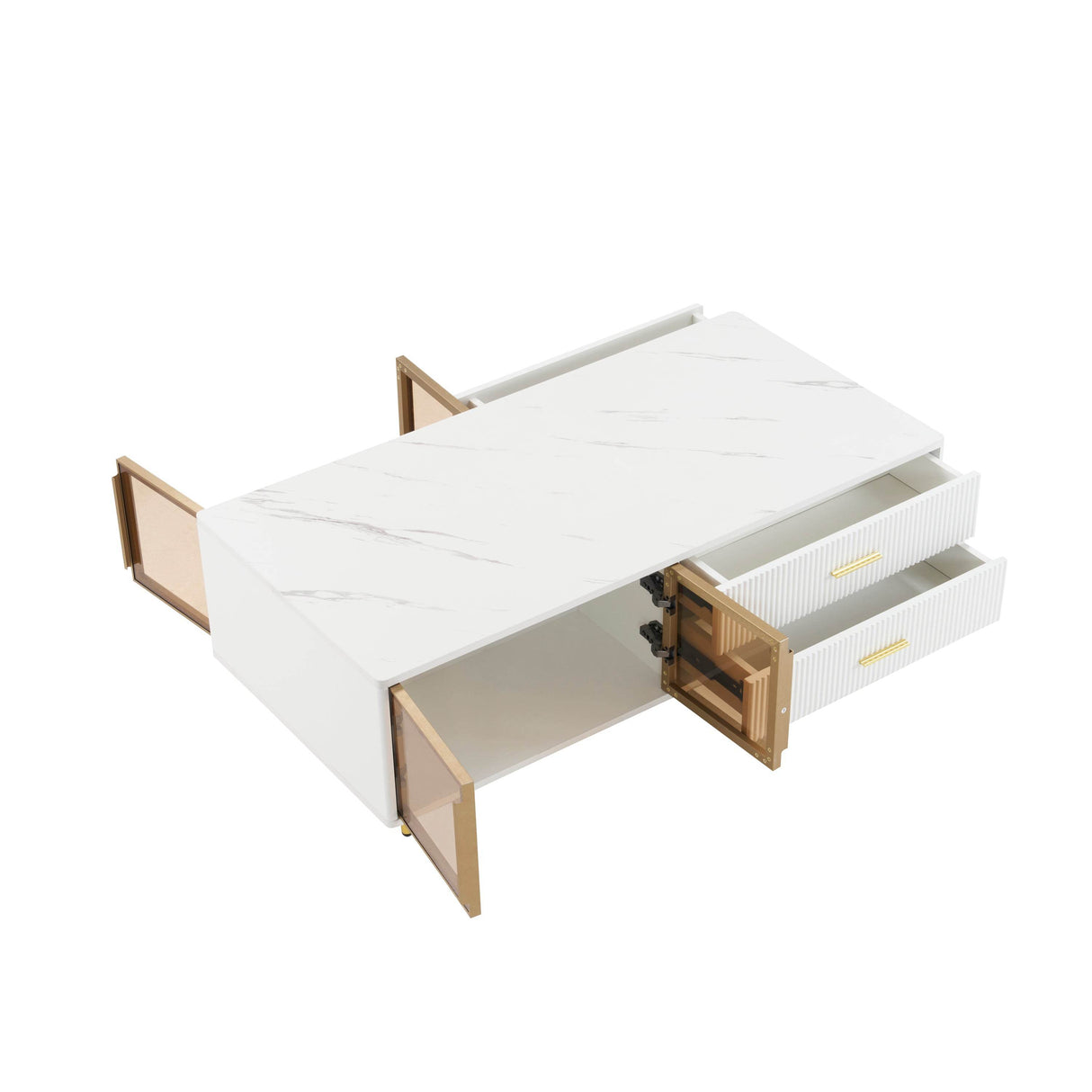 Modern White MDF Coffee Table With Storage Drawers And Lighting - Sleep Galleria