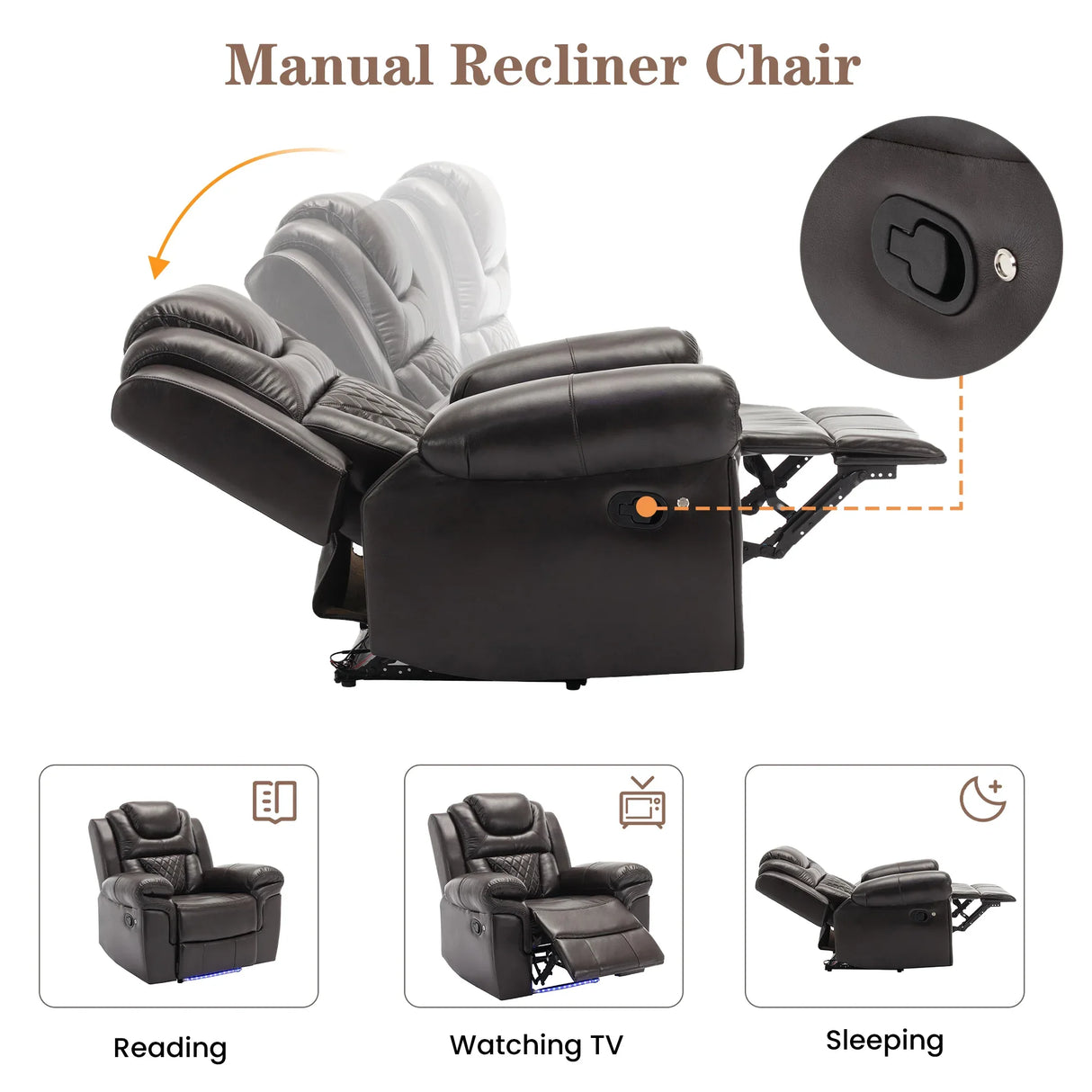 Manual Faux Leather Recliner Chair With LED Light Strip - Omega Lifestyles