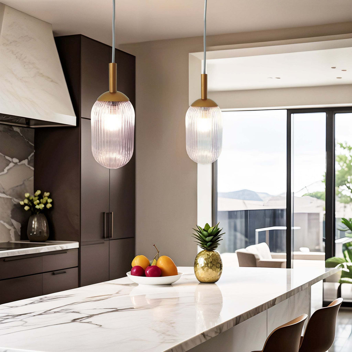 Mid-Century Bronze Glass Capsule Pendant Ceiling Light