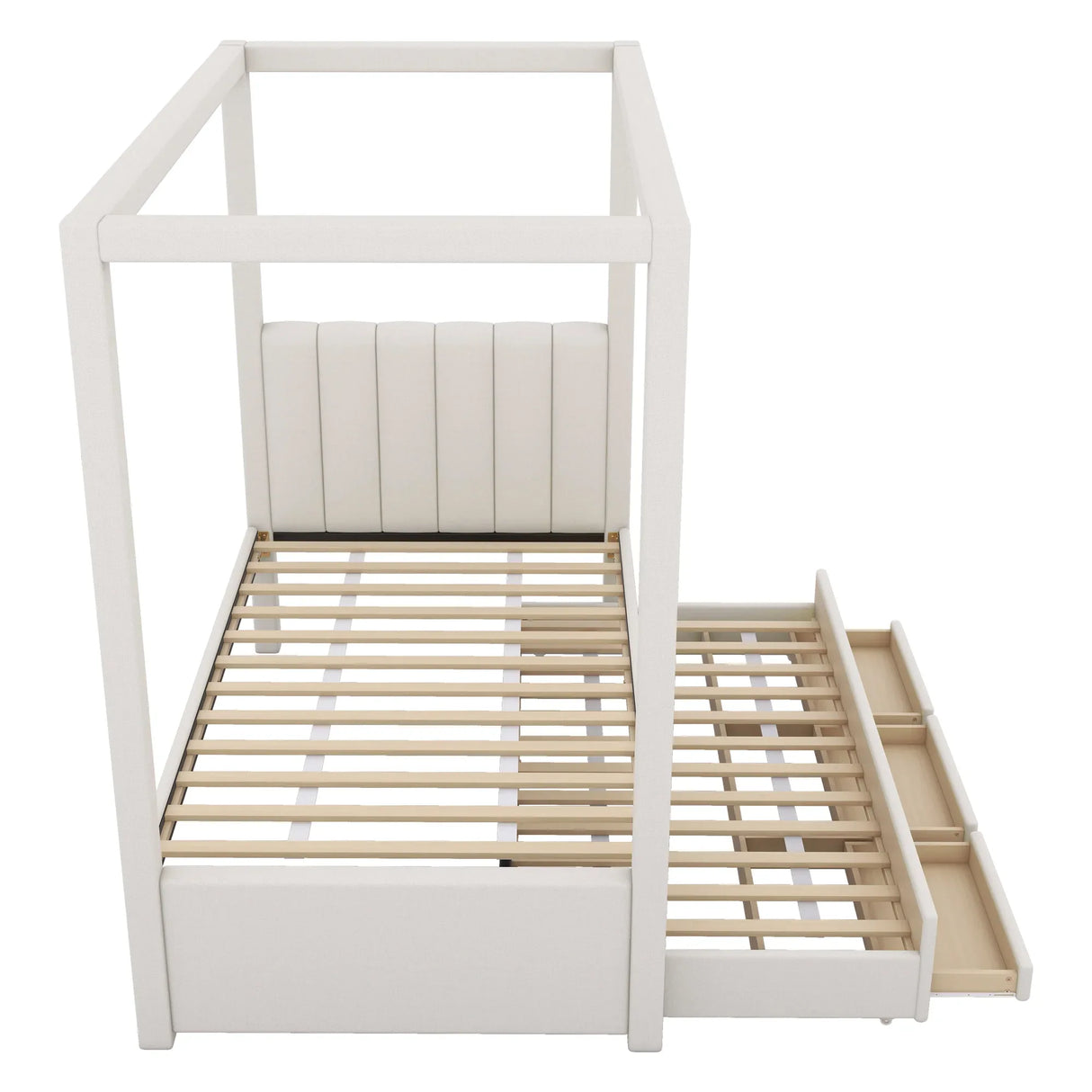 Twin Upholstered Canopy Platform Bed With Trundle and Storage - Omega Lifestyles