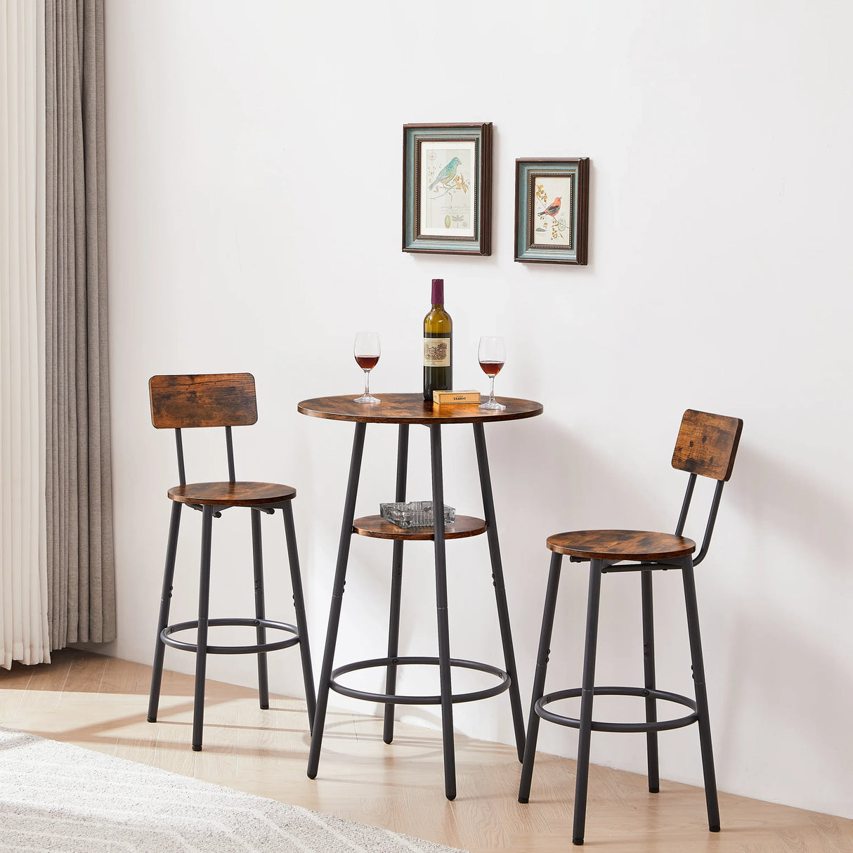 Rustic Brown Bar Table Set With Backrest Shelves - Omega Lifestyles