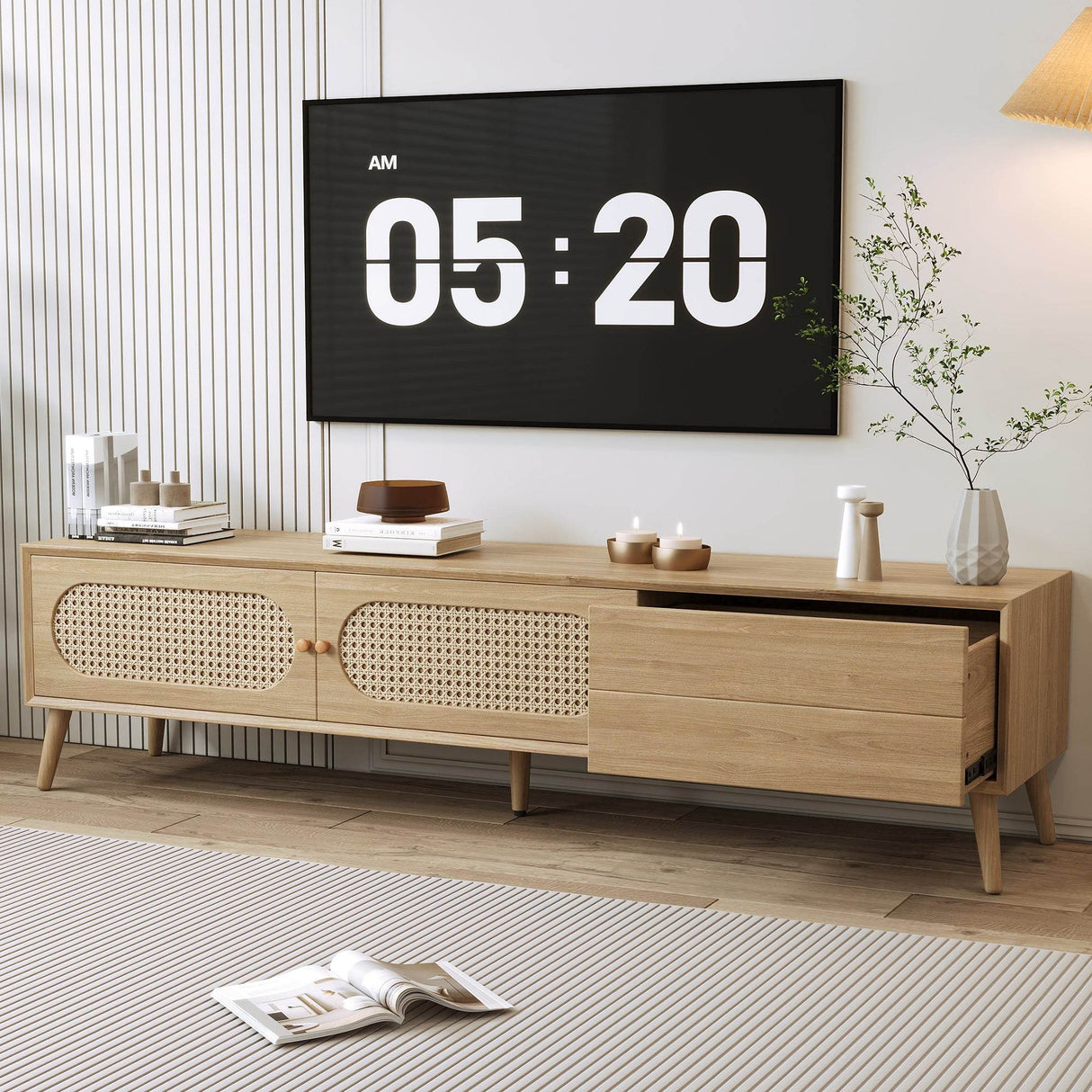 Boho Farmhouse Solid Wood TV Stand Cabinet - Sleep Galleria