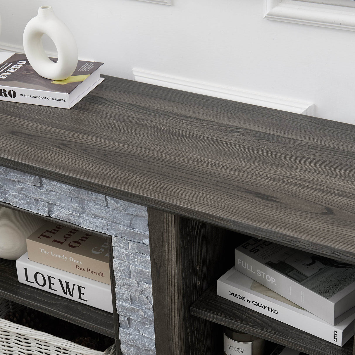 Grey Faux Stacked Stone MDF TV Media Stand Console - Sleep Galleria