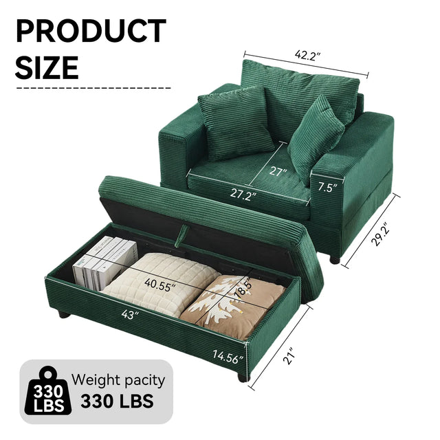 Corduroy Chaise Lounge Chair With Removable Ottoman - Omega Lifestyles