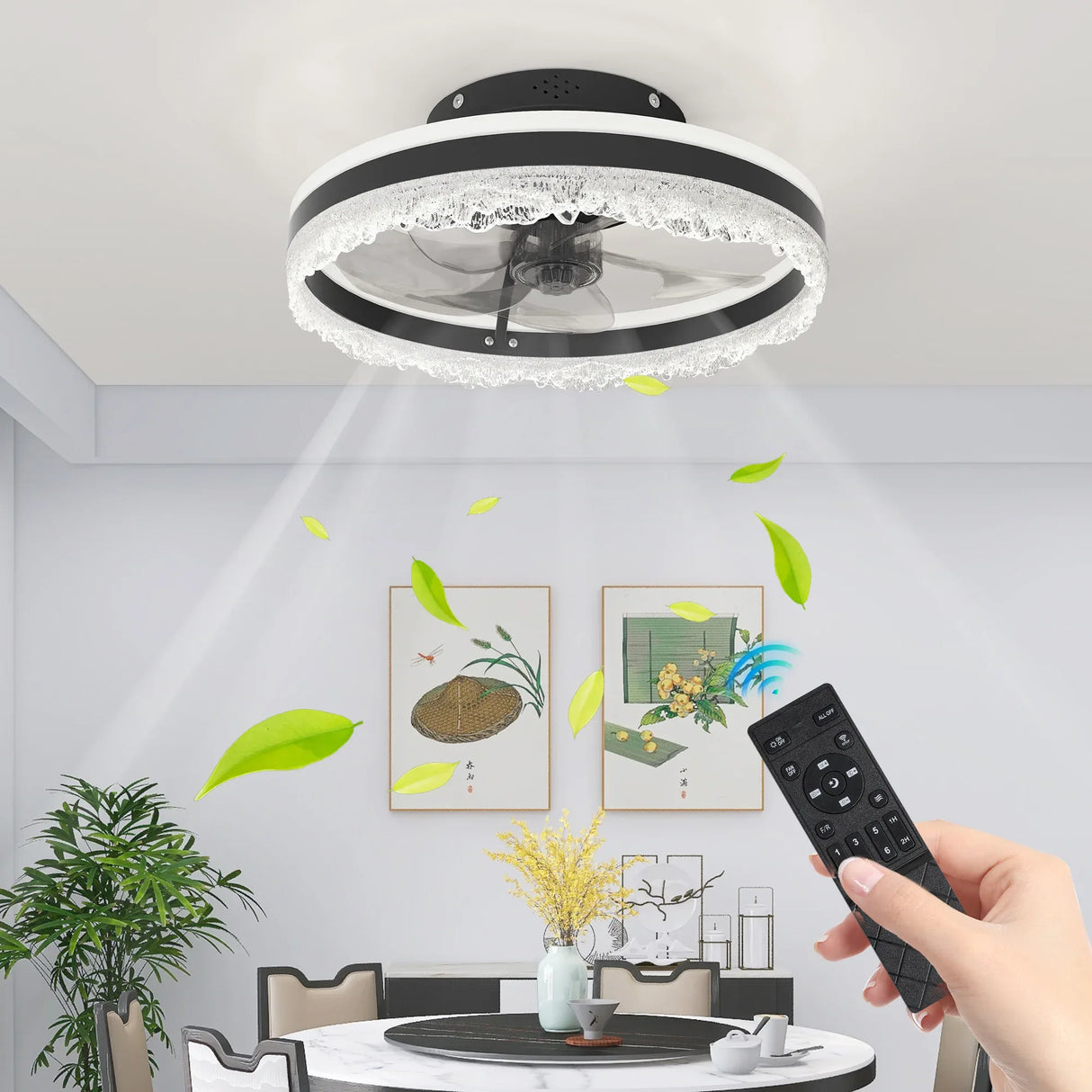 Quiet 16-Inch LED Crystal Flush Mount Ceiling Fan - Omega Lifestyles