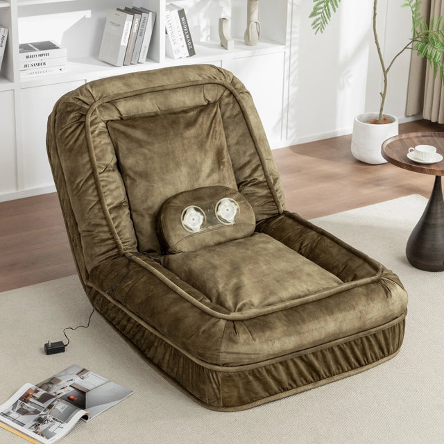 Adjustable Velvet Upholstered Floor Sofa With Massage Pillow - Omega Lifestyles