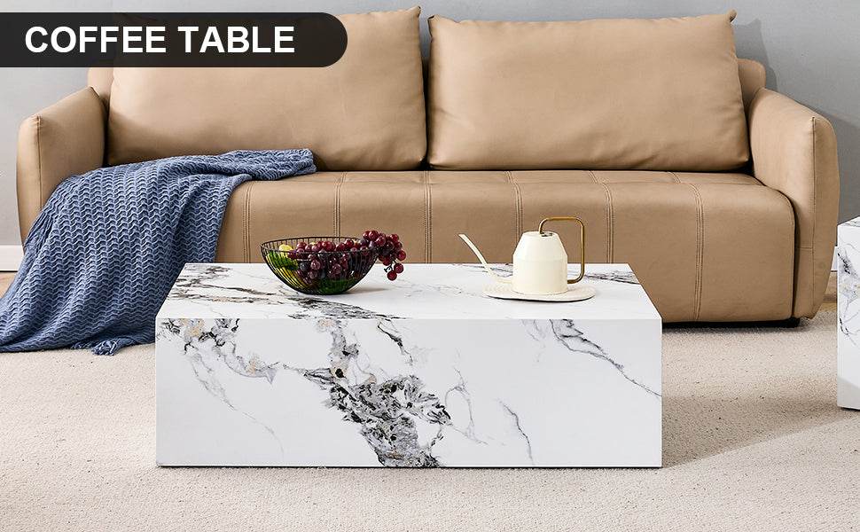 MDF Marble Pattern Modern White Coffee Table - Sleep Galleria