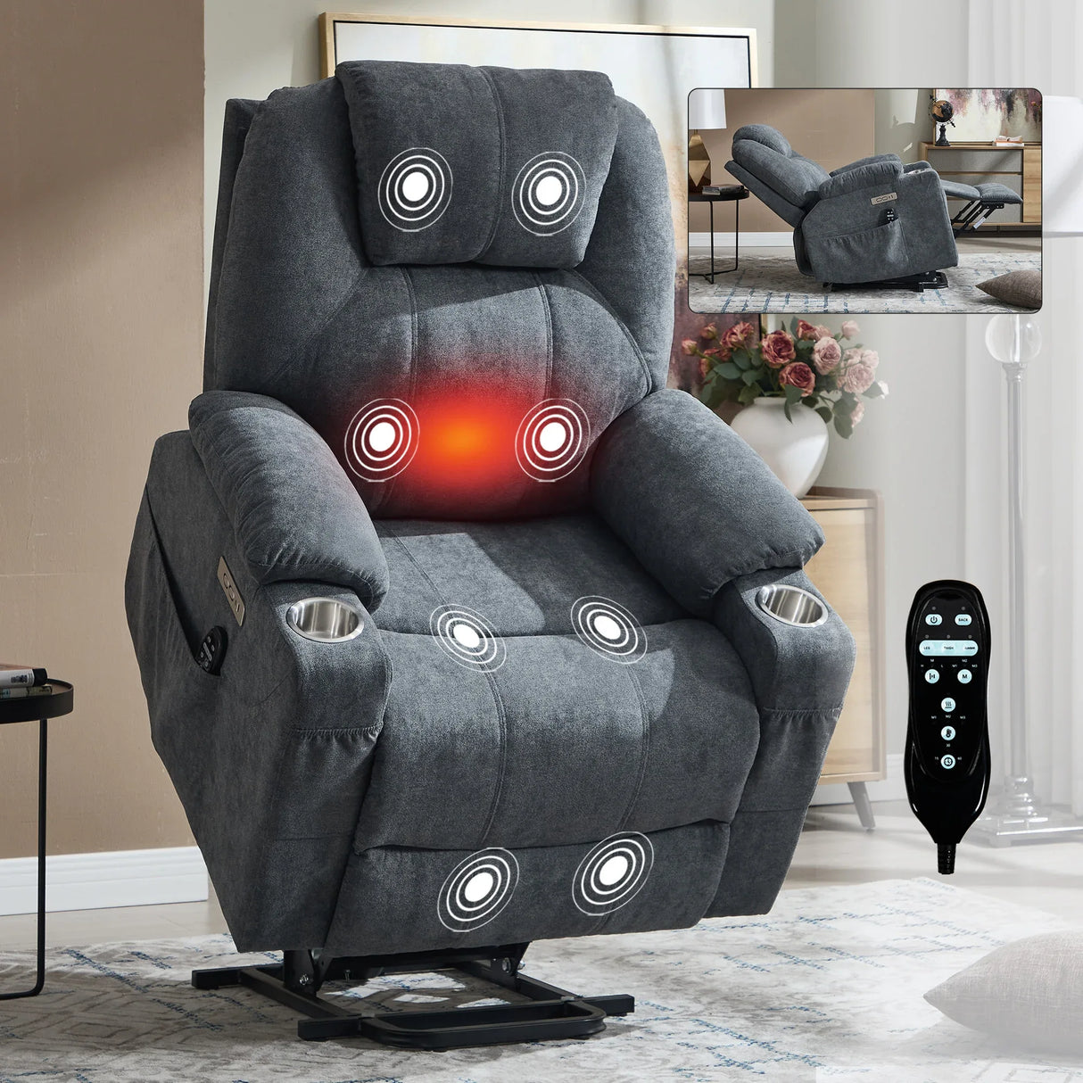 Power Lift Recliner Chair With Massage Heat And USB Ports - Omega Lifestyles