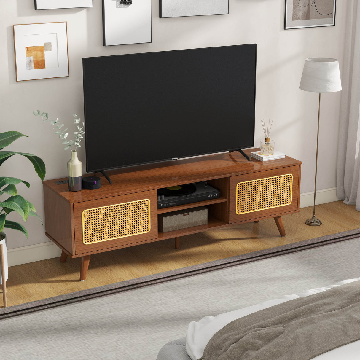 Mid Century Modern Rattan TV Stand Console - Sleep Galleria