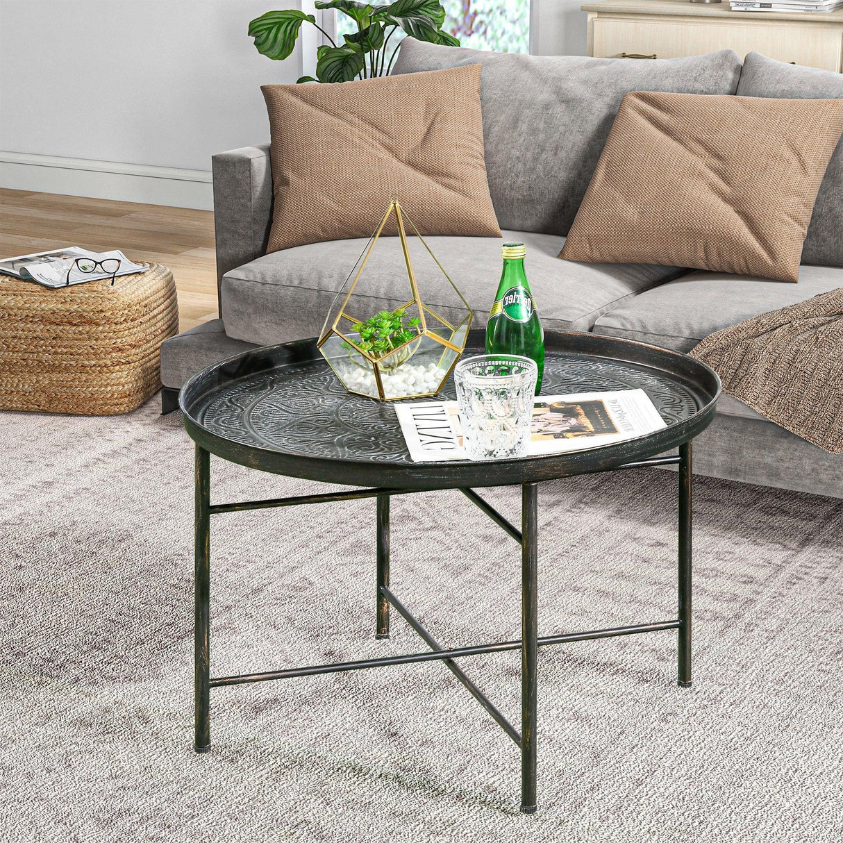 Pewter Metal 24-Inch Round Coffee Table - Omega Lifestyles