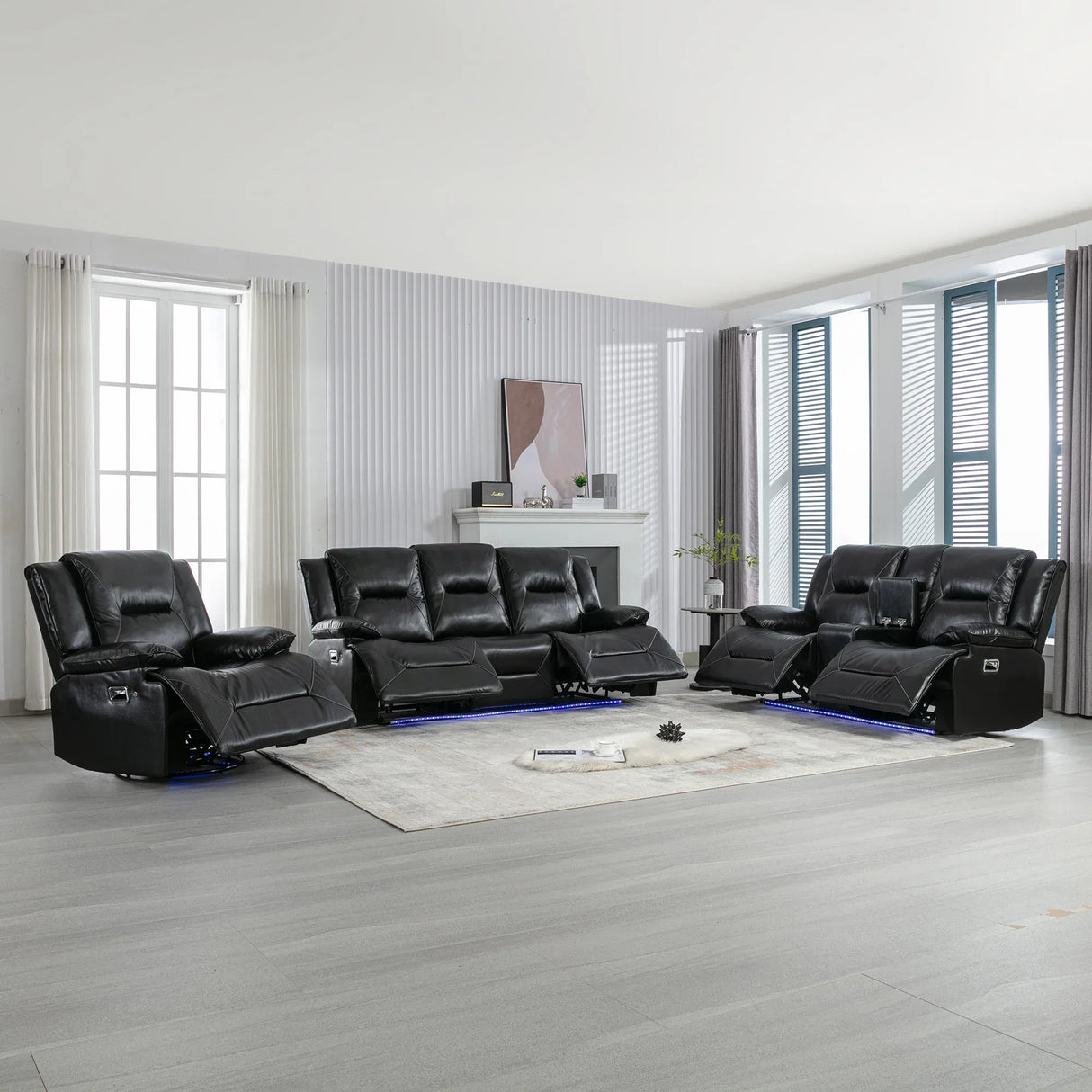 Manual Black Leather Gel Recliner Chair With LED Light Strip - Omega Lifestyles