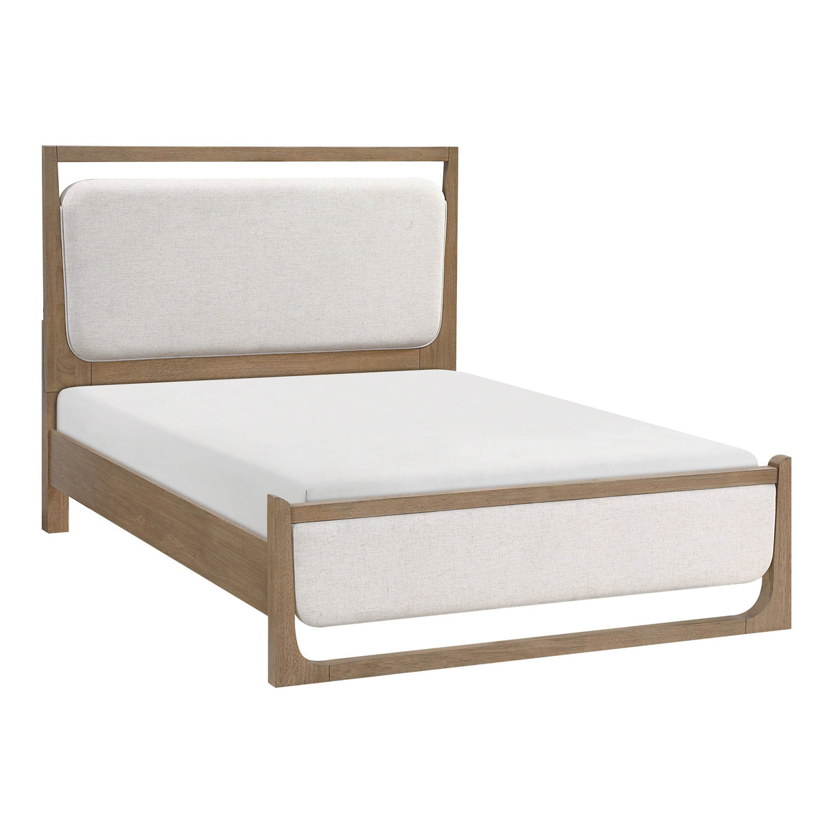 Contemporary Light Brown Wood Upholstered LED Bed Frame - Omega Lifestyles