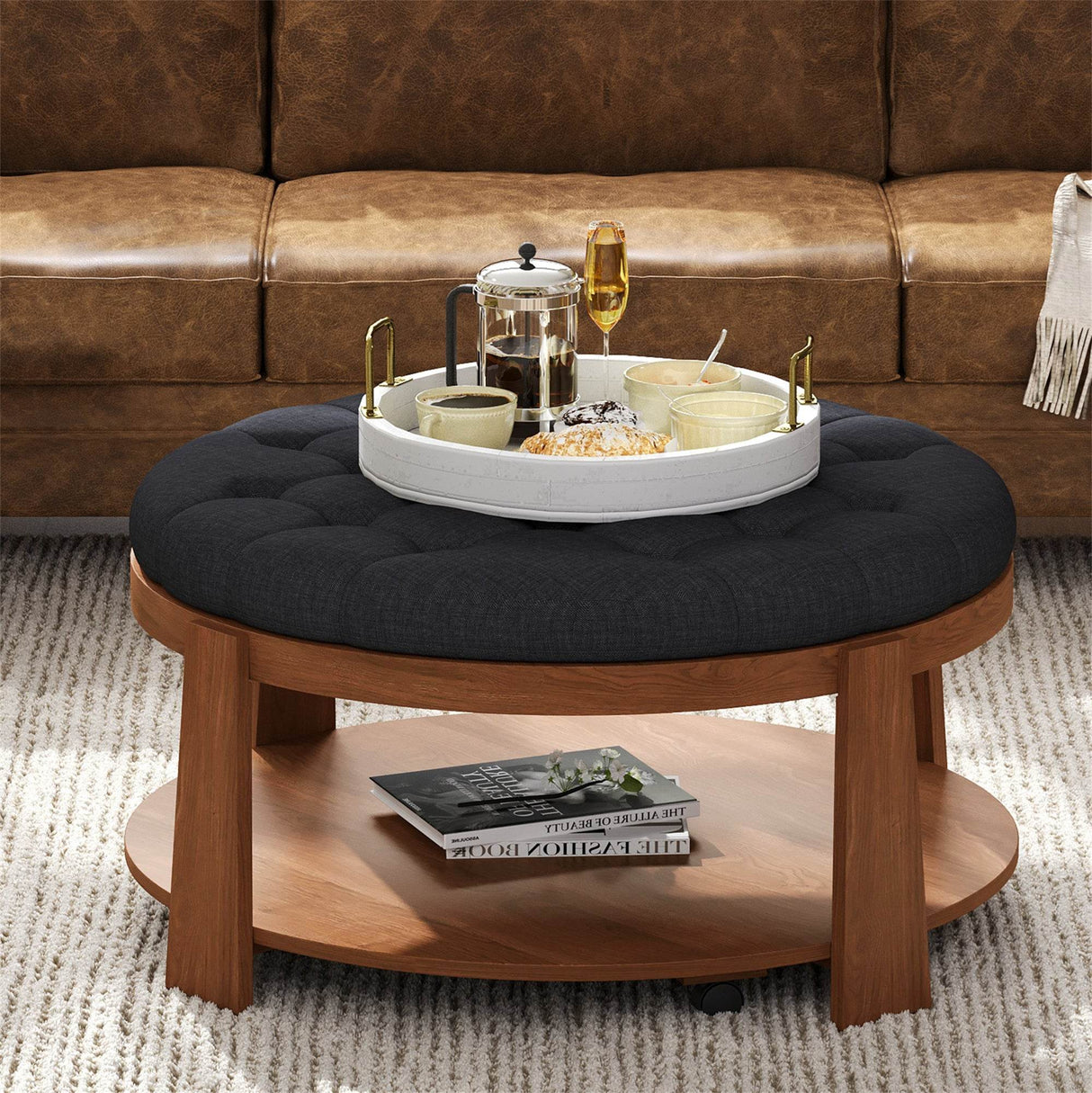 Modern Large Round Upholstered Ottoman Coffee Table - Sleep Galleria