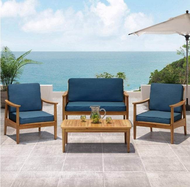 4-Piece Acacia Wood Teak Outdoor Patio Seating Set