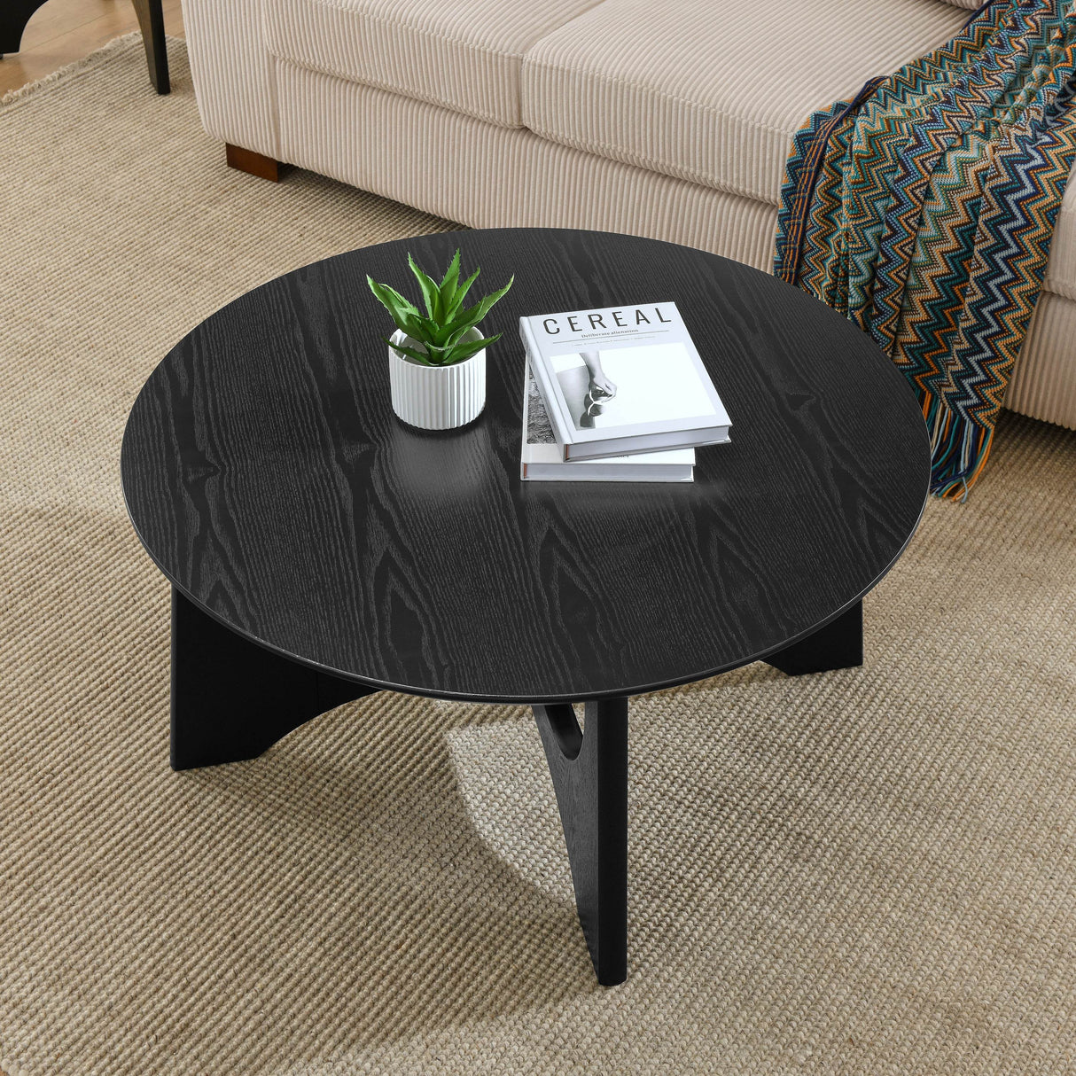 36-Inch Round Black Modern Wood Coffee Table - Sleep Galleria