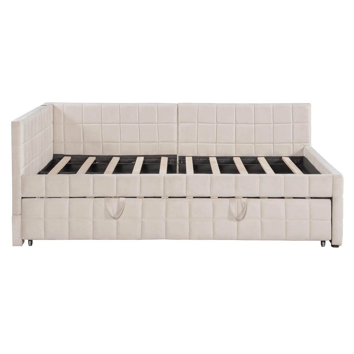 Full Upholstered L-Shaped Daybed With Twin Trundle and USB Ports - Omega Lifestyles