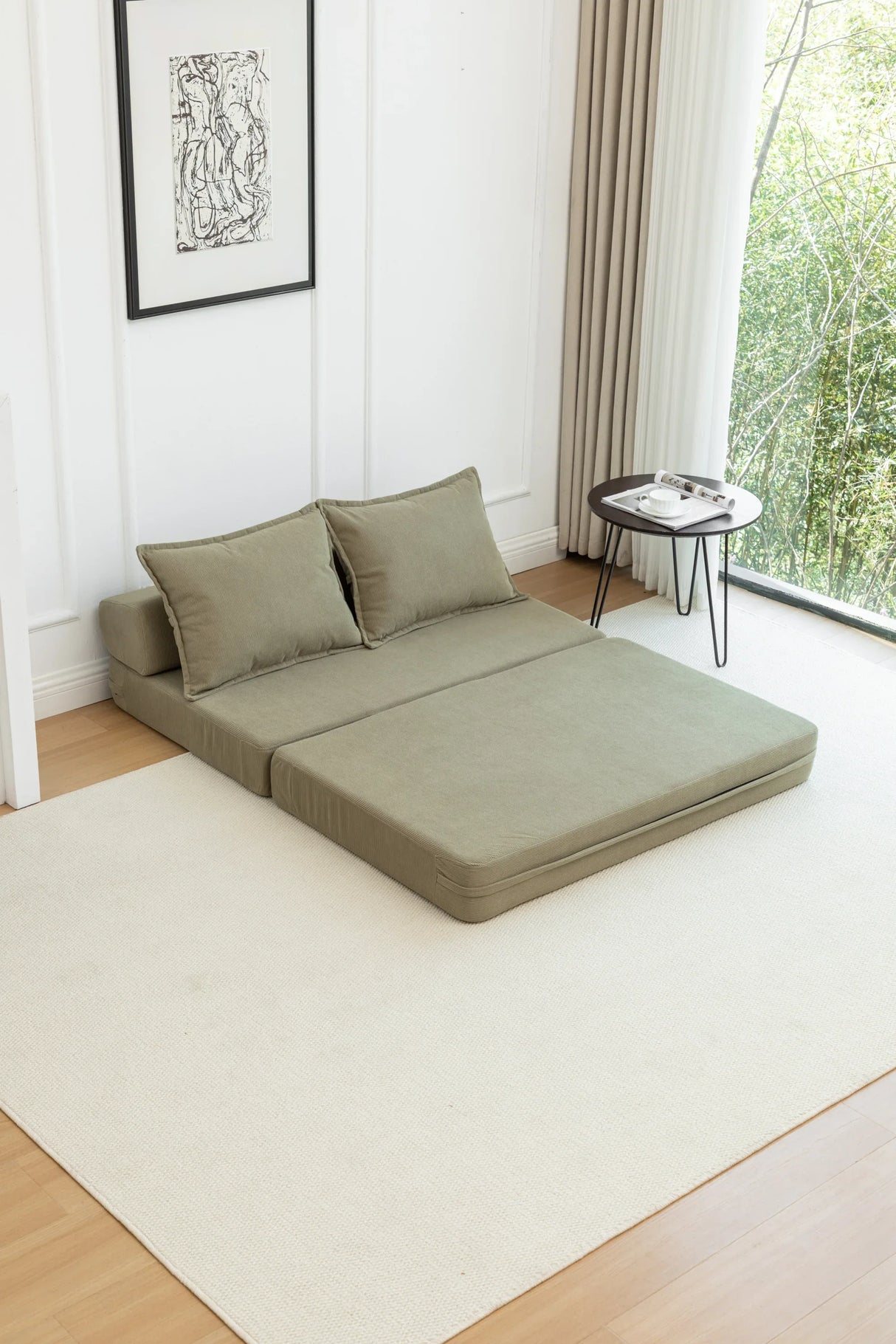 Foldable Corduroy 2-Seat Sofa Bed With Mattress - Omega Lifestyles