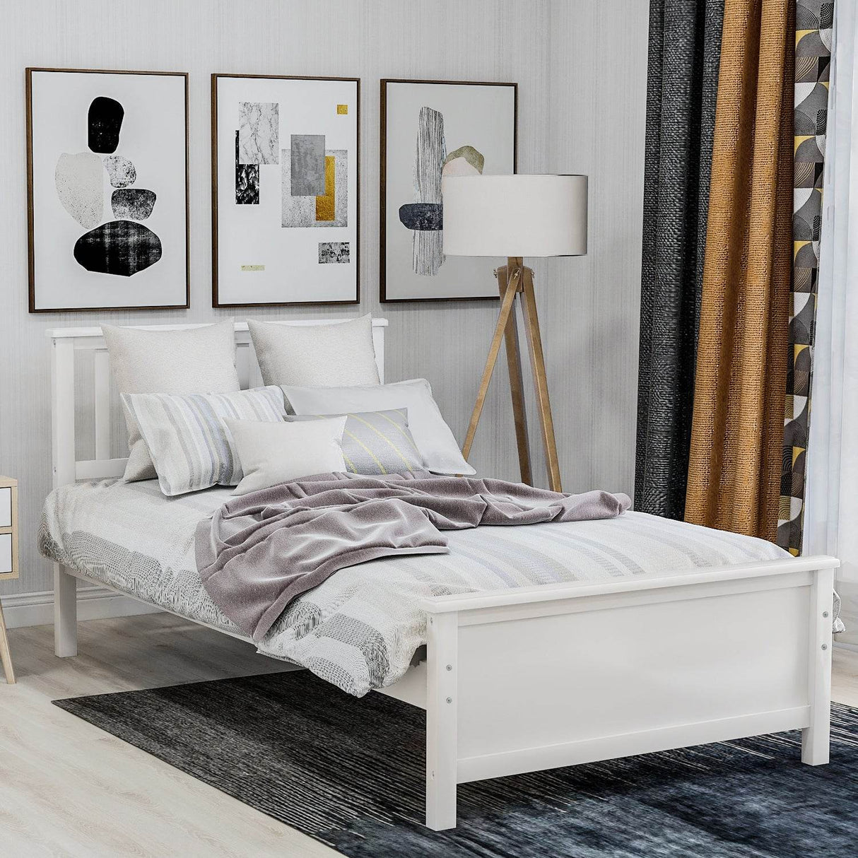 Twin Solid Wood Platform Bed With Headboard Footboard - Omega Lifestyles
