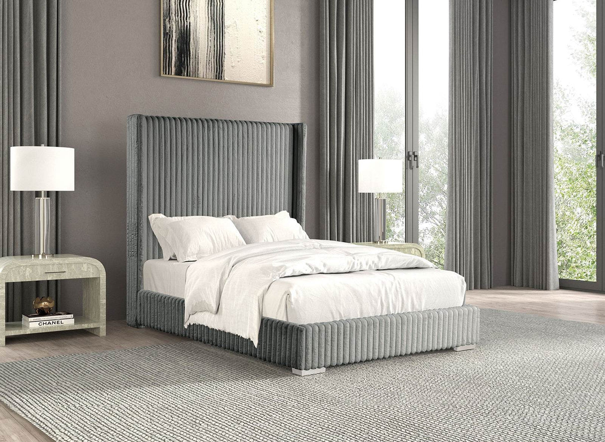 Queen Gray Contemporary Chenille Upholstered Bed Frame