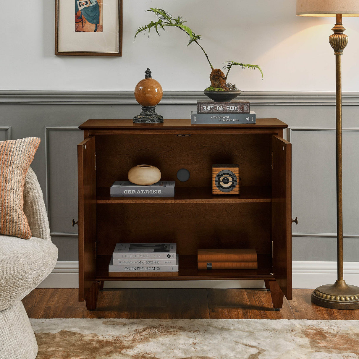 Mid Century Modern Walnut Storage Sideboard Cabinet - Sleep Galleria