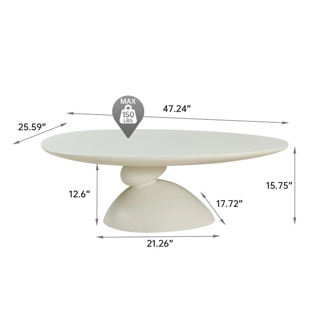 Minimalist Milk White Fiberglass Oval Coffee Table - Omega Lifestyles