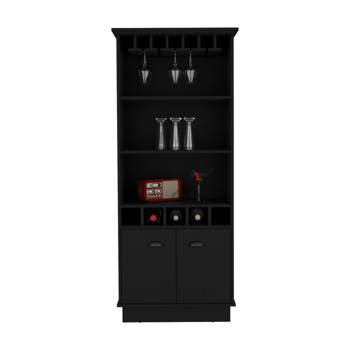 Modern Black Particle Board Kitchen Storage Bar Cabinet 70-Inch - Omega Lifestyles