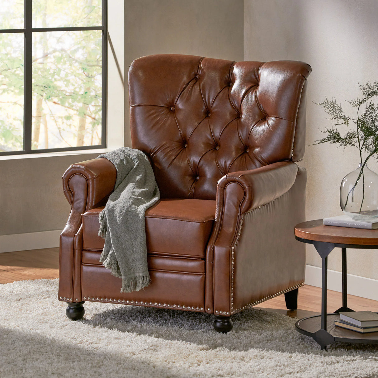 Contemporary Tufted Pushback Recliner With Nailhead Accents - Omega Lifestyles
