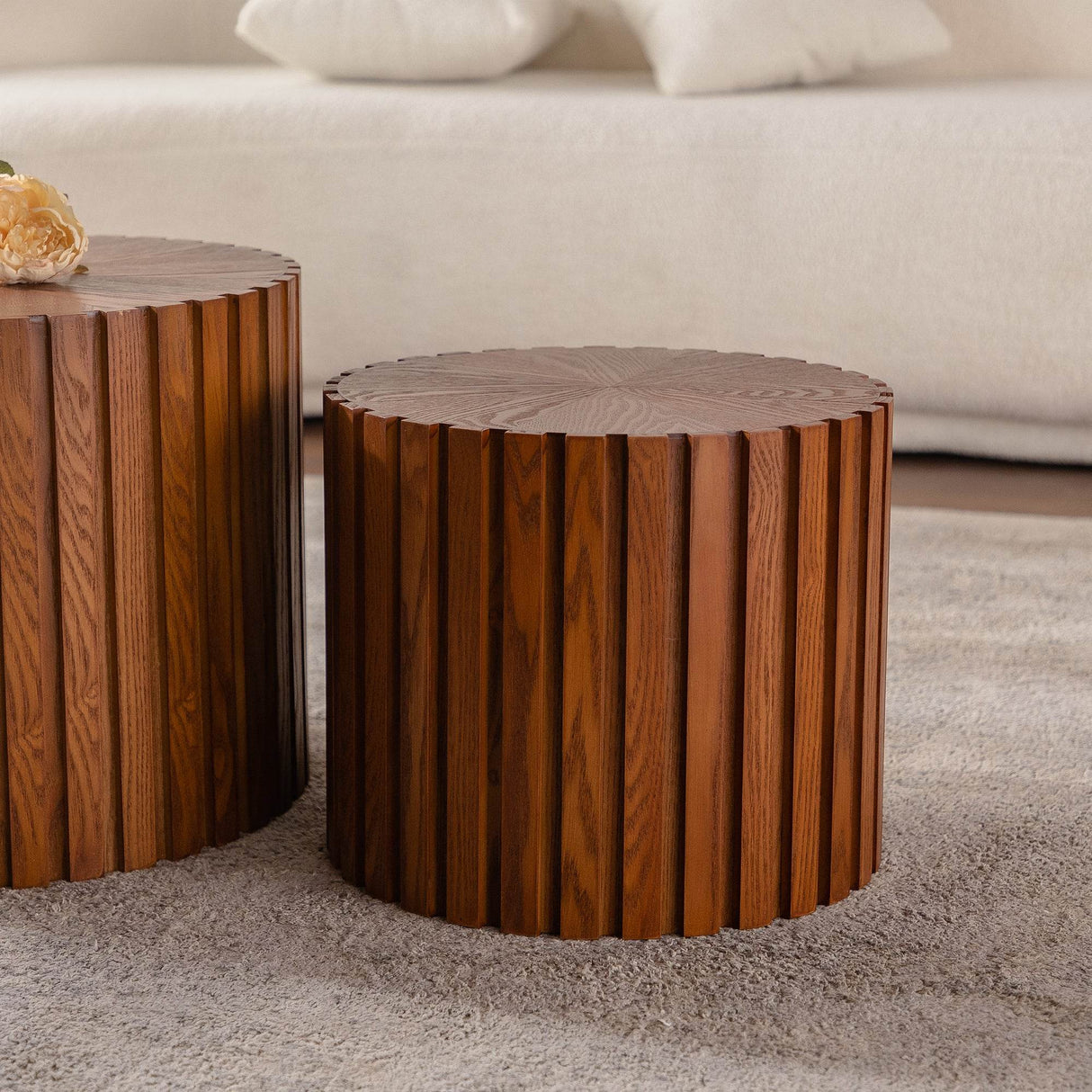 Modern Round Walnut Wood Coffee Table No Assembly Needed - Sleep Galleria