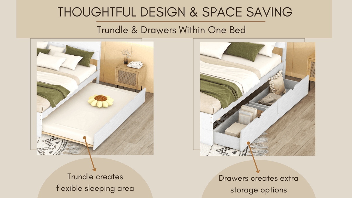 Modern Full White High Gloss Bed Frame With Trundle - Omega Lifestyles