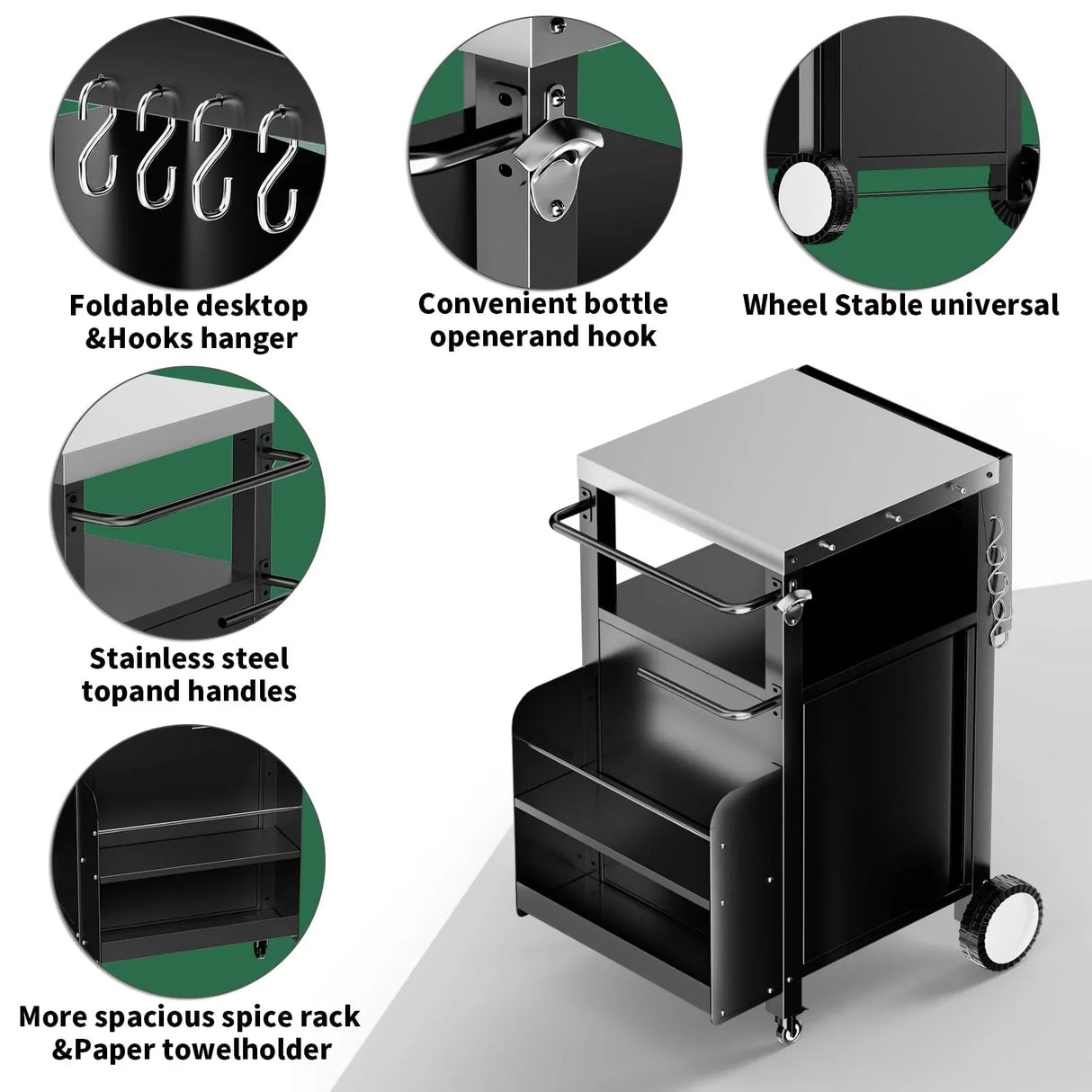 Outdoor Grill Cart Metal Storage Kitchen Island With Hooks - Omega Lifestyles