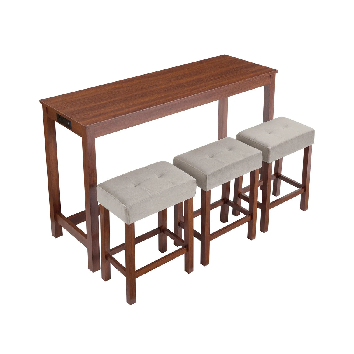 4-Piece Cherry Wood Bar Table Set With Power Outlets - Omega Lifestyles