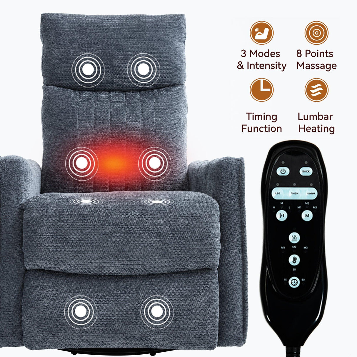 Blue Medium-Firm Massage Recliner Chair With Heat - Omega Lifestyles