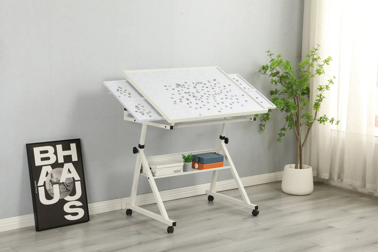 Adjustable Height Metal Puzzle Table With Storage Trays - Omega Lifestyles