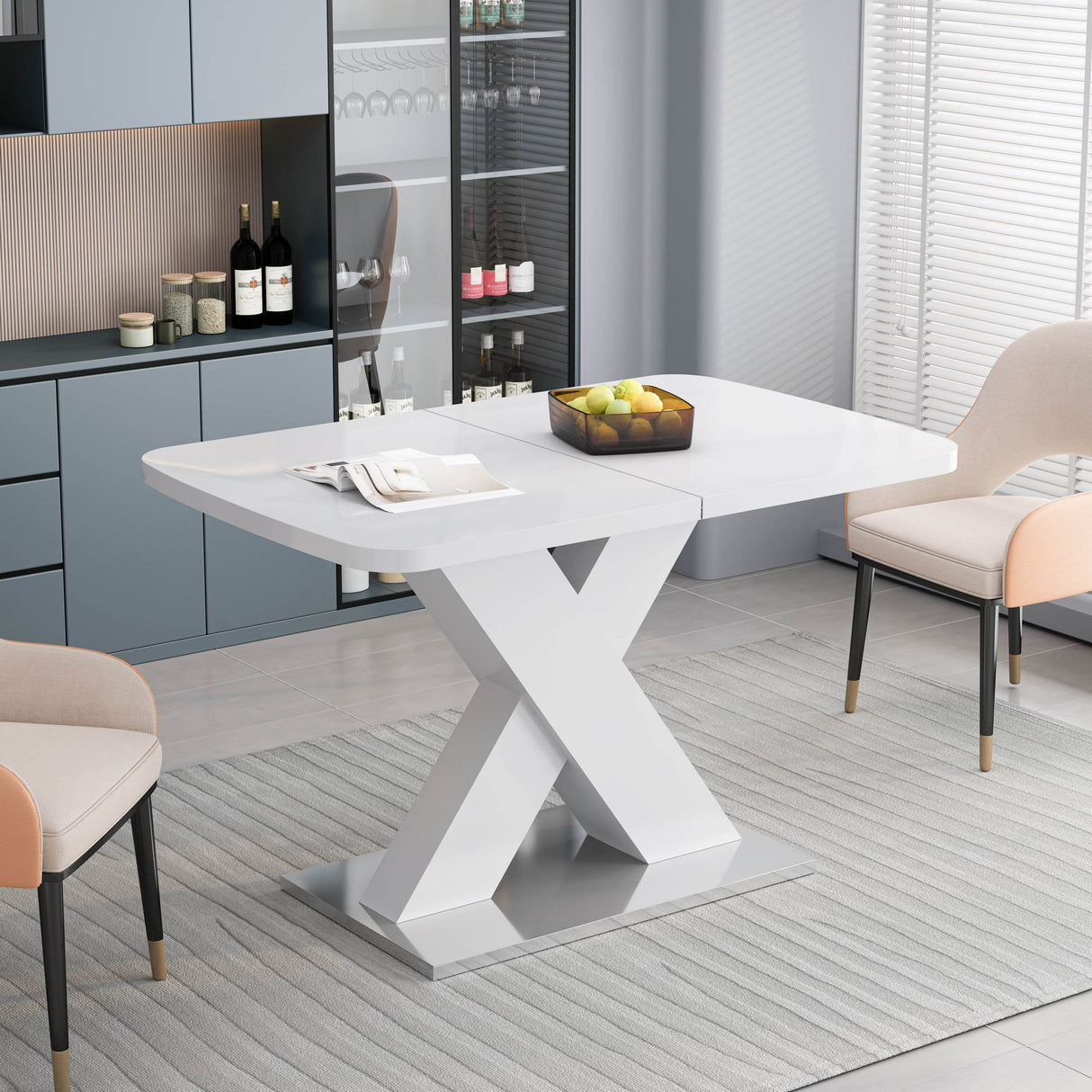 Modern Square Stretchable White MDF Steel Dining Table - Sleep Galleria