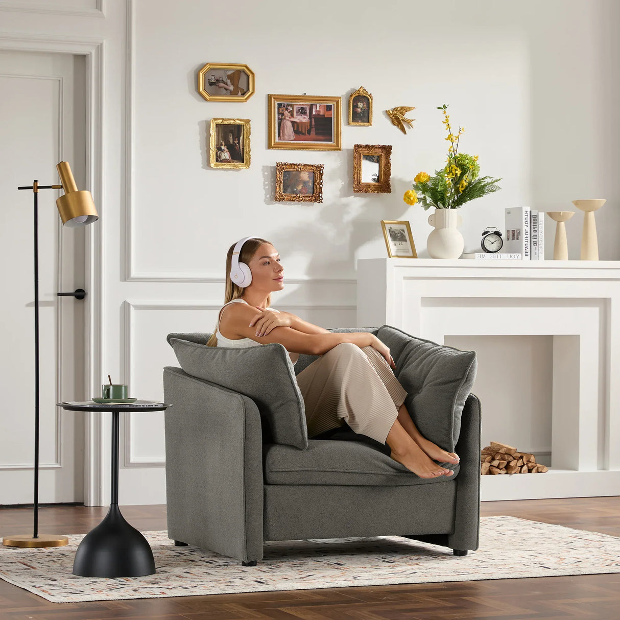 Modern Oversized Chenille Fabric Accent Armchair - Omega Lifestyles