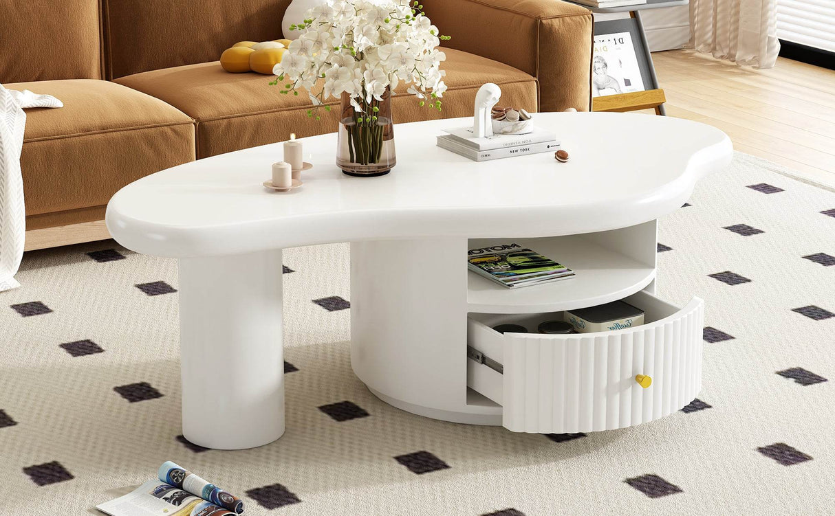 Cloud-Shaped White MDF Coffee Table With Drawer - Sleep Galleria
